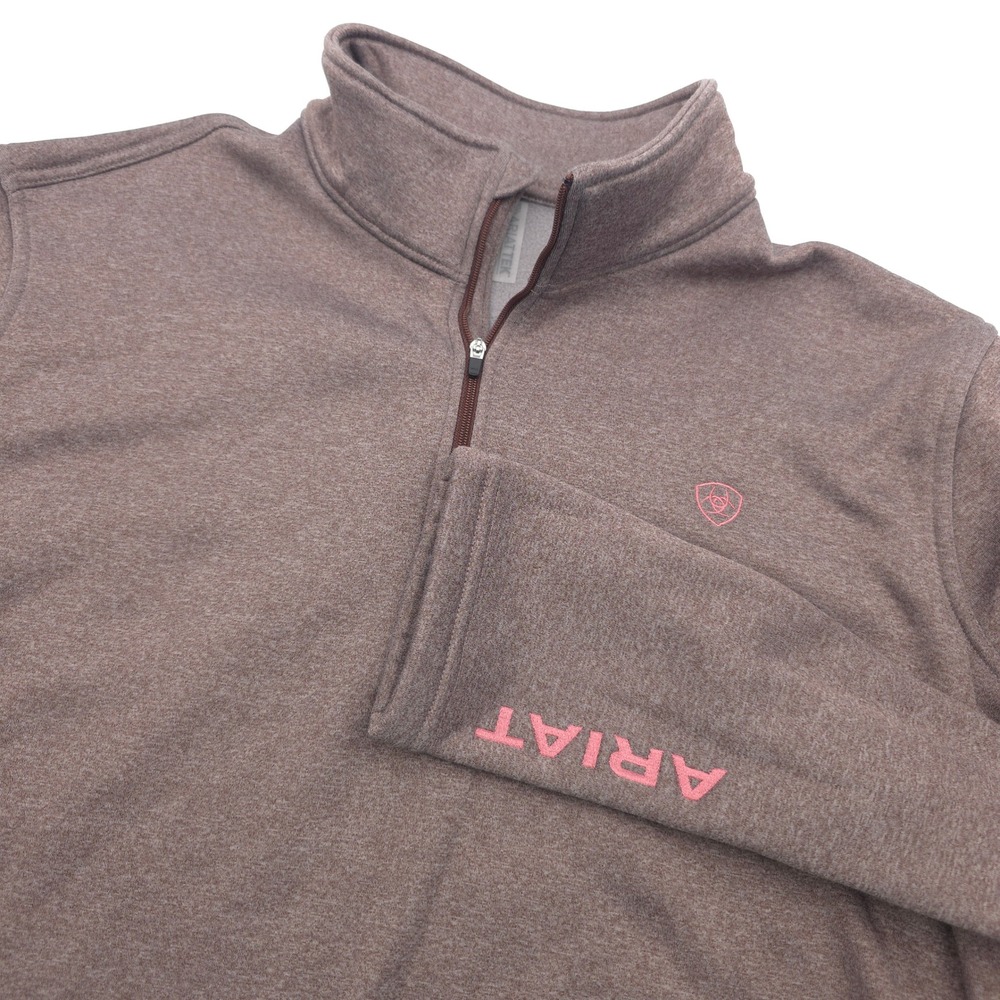 Ariat Tek Mens XXL Heather Brown 1/4 Zip Fleece Pullover Logo Sweatshirt